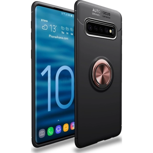 Samsung Galaxy S10 Plus Kılıf Renkli Silikon Yüzüklü Standlı Auto Focus Ravel Kapak - Rose Gold