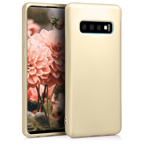 Samsung Galaxy S10 Plus Kılıf İnce Soft Mat Renkli Esnek Silikon Kapak - Gold