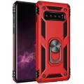 Samsung Galaxy S10 Plus Kılıf Silikon Zırhlı Standlı Yüzüklü Mıknatıslı Tank Kapak - Kırmızı