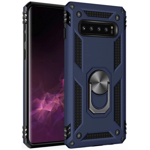 Samsung Galaxy S10 Plus Kılıf Silikon Zırhlı Standlı Yüzüklü Mıknatıslı Tank Kapak - Lacivert