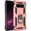 Samsung Galaxy S10 Plus Kılıf Silikon Zırhlı Standlı Yüzüklü Mıknatıslı Tank Kapak - Rose Gold