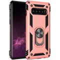 Samsung Galaxy S10 Plus Kılıf Silikon Zırhlı Standlı Yüzüklü Mıknatıslı Tank Kapak - Rose Gold