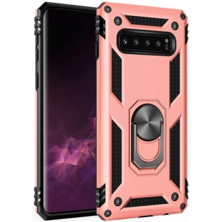 Samsung Galaxy S10 Plus Kılıf Silikon Zırhlı Standlı Yüzüklü Mıknatıslı Tank Kapak - Rose Gold