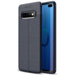 Samsung Galaxy S10 Plus Kılıf Deri Görünümlü Lüks Parmak İzi Bırakmaz Niss Silikon Kapak - Lacivert