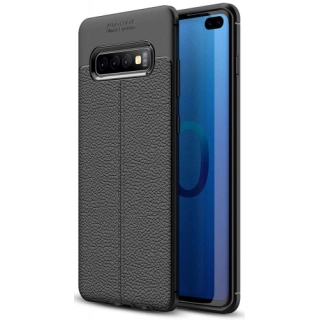 Samsung Galaxy S10 Plus Kılıf Deri Görünümlü Lüks Parmak İzi Bırakmaz Niss Silikon Kapak - Siyah
