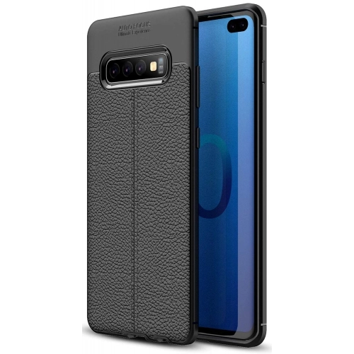 Samsung Galaxy S10 Plus Kılıf Deri Görünümlü Lüks Parmak İzi Bırakmaz Niss Silikon Kapak - Siyah