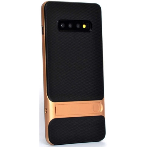 Samsung Galaxy S10 Plus Kılıf Tam Koruma İnce Standlı Esnek Verüs Silikon - Gold