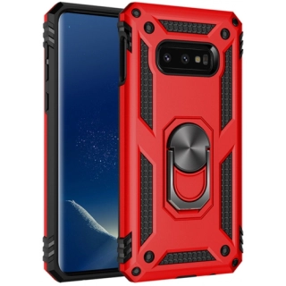 Samsung Galaxy S10e Kılıf Silikon Zırhlı Standlı Yüzüklü Mıknatıslı Tank Kapak - Kırmızı