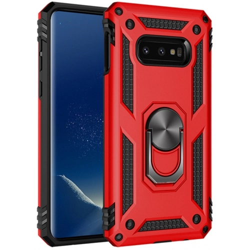 Samsung Galaxy S10e Kılıf Silikon Zırhlı Standlı Yüzüklü Mıknatıslı Tank Kapak - Kırmızı