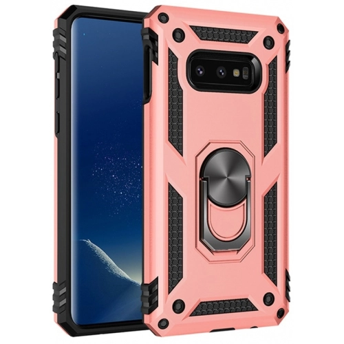 Samsung Galaxy S10e Kılıf Silikon Zırhlı Standlı Yüzüklü Mıknatıslı Tank Kapak - Rose Gold