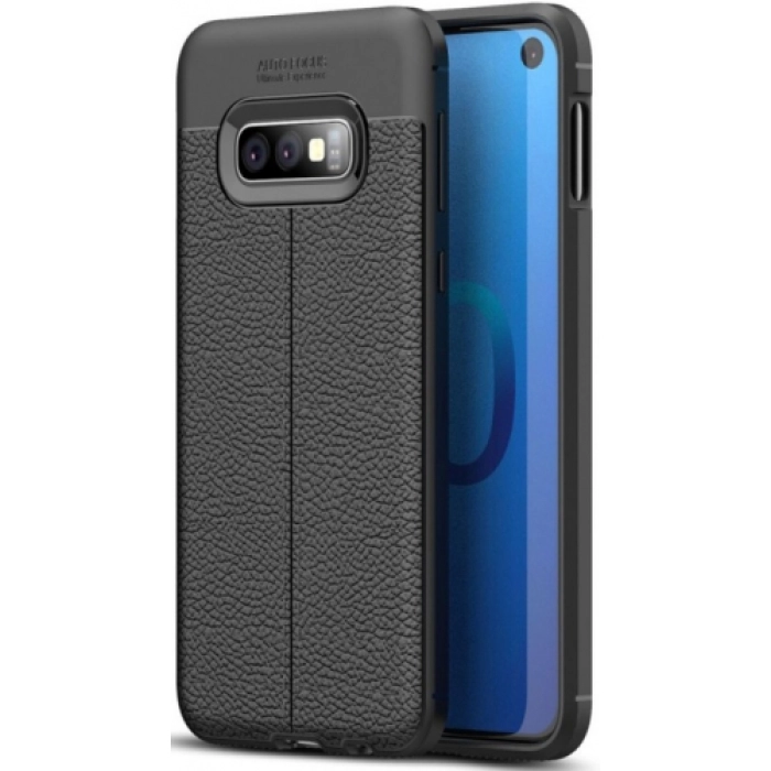 Samsung Galaxy S10e Kılıf Deri Görünümlü Lüks Parmak İzi Bırakmaz Niss Silikon Kapak - Siyah