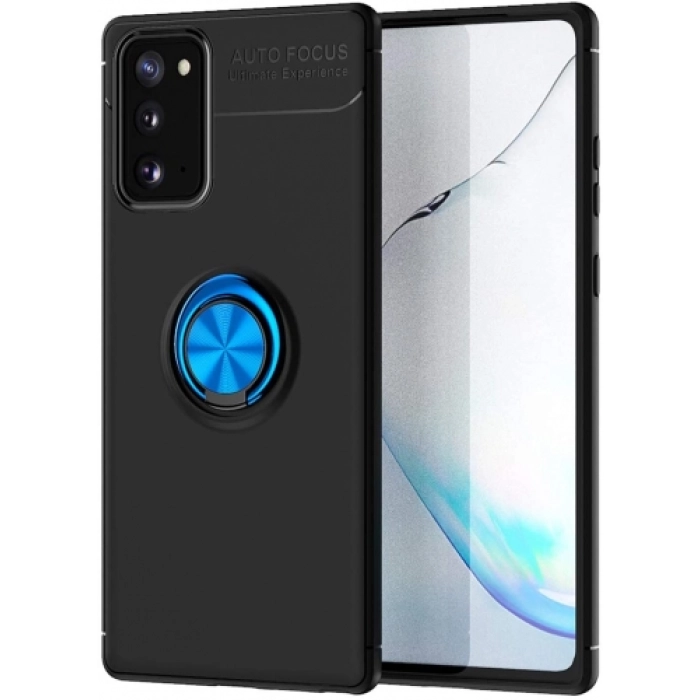 Samsung Galaxy S20 FE Kılıf Renkli Silikon Yüzüklü Standlı Auto Focus Ravel Kapak - Mavi - Siyah
