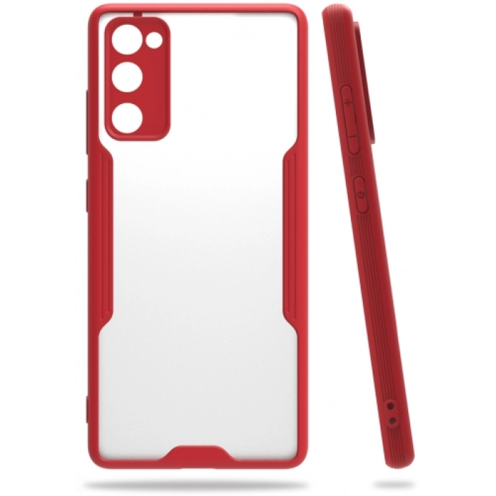 Samsung Galaxy S20 FE Kılıf Renkli Silikon Kamera Lens Korumalı Şeffaf Parfe Kapak - Kırmızı