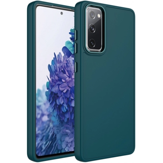 Samsung Galaxy S20 FE Kılıf Metal Çerçeve ve Buton Tasarımlı Silikon Kapak - Koyu Yeşil