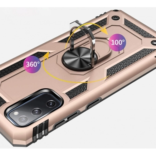 Samsung Galaxy S20 FE Kılıf Silikon Zırhlı Standlı Yüzüklü Mıknatıslı Tank Kapak - Gold