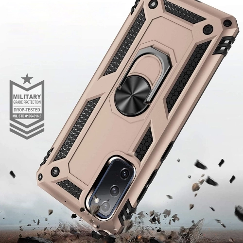 Samsung Galaxy S20 FE Kılıf Silikon Zırhlı Standlı Yüzüklü Mıknatıslı Tank Kapak - Gold