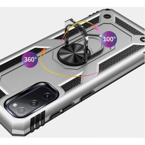 Samsung Galaxy S20 FE Kılıf Silikon Zırhlı Standlı Yüzüklü Mıknatıslı Tank Kapak - Gri