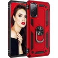 Samsung Galaxy S20 FE Kılıf Silikon Zırhlı Standlı Yüzüklü Mıknatıslı Tank Kapak - Kırmızı