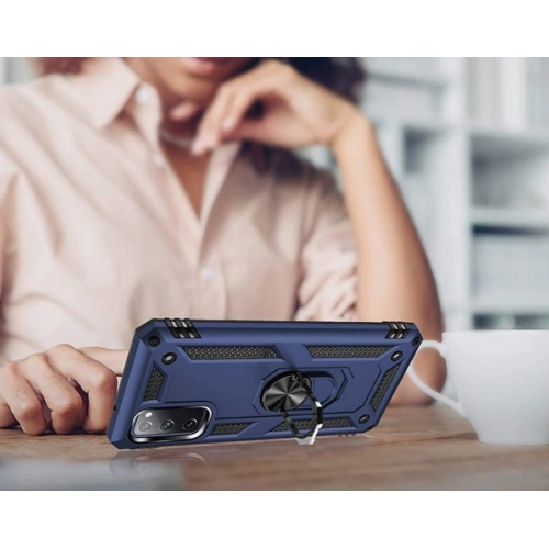 Samsung Galaxy S20 FE Kılıf Silikon Zırhlı Standlı Yüzüklü Mıknatıslı Tank Kapak - Lacivert