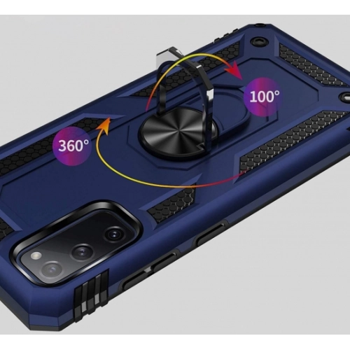Samsung Galaxy S20 FE Kılıf Silikon Zırhlı Standlı Yüzüklü Mıknatıslı Tank Kapak - Lacivert