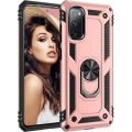Samsung Galaxy S20 FE Kılıf Silikon Zırhlı Standlı Yüzüklü Mıknatıslı Tank Kapak - Rose Gold