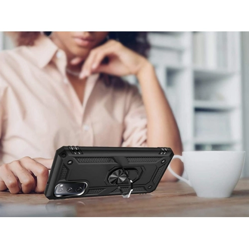 Samsung Galaxy S20 FE Kılıf Silikon Zırhlı Standlı Yüzüklü Mıknatıslı Tank Kapak - Siyah