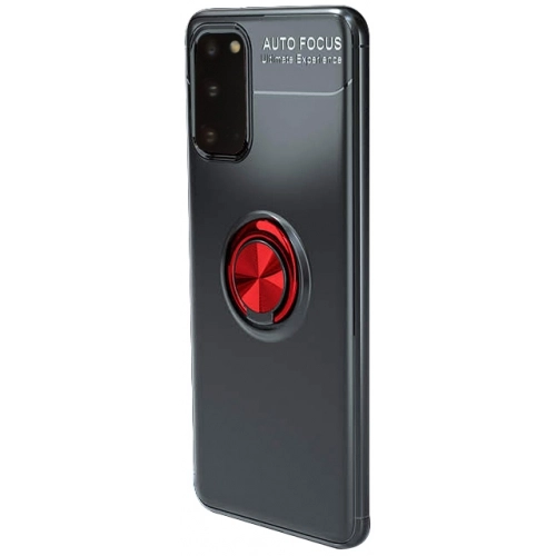 Samsung Galaxy S20 Kılıf Renkli Silikon Yüzüklü Standlı Auto Focus Ravel Kapak - Kırmızı - Siyah