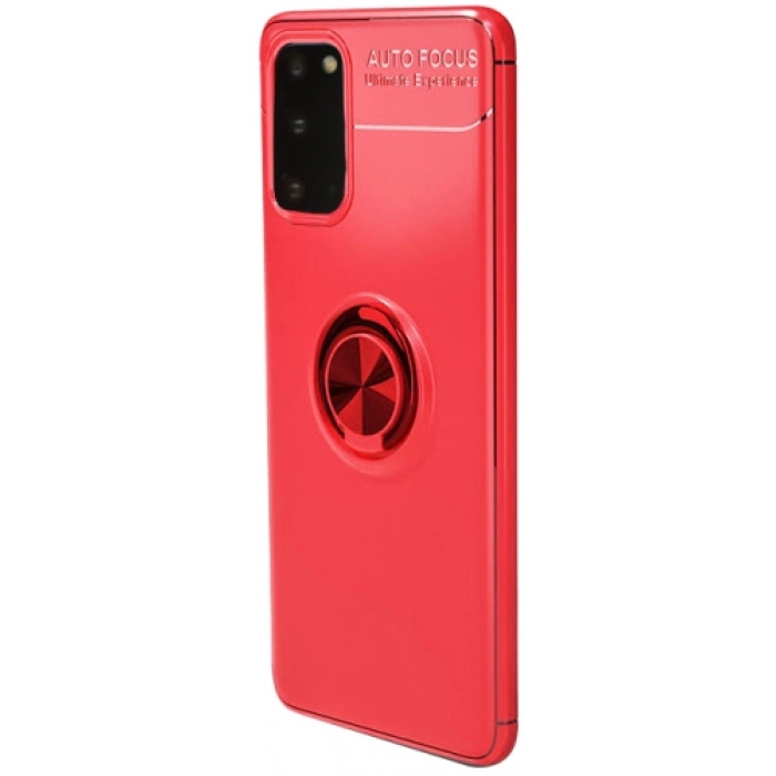 Samsung Galaxy S20 Kılıf Renkli Silikon Yüzüklü Standlı Auto Focus Ravel Kapak - Kırmızı