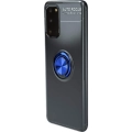 Samsung Galaxy S20 Kılıf Renkli Silikon Yüzüklü Standlı Auto Focus Ravel Kapak - Mavi - Siyah