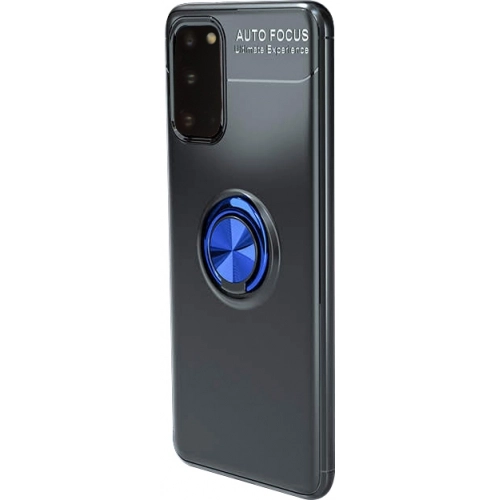 Samsung Galaxy S20 Kılıf Renkli Silikon Yüzüklü Standlı Auto Focus Ravel Kapak - Mavi - Siyah