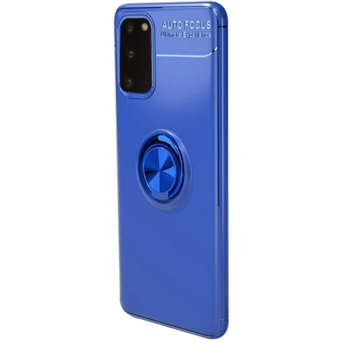 Samsung Galaxy S20 Kılıf Renkli Silikon Yüzüklü Standlı Auto Focus Ravel Kapak - Mavi