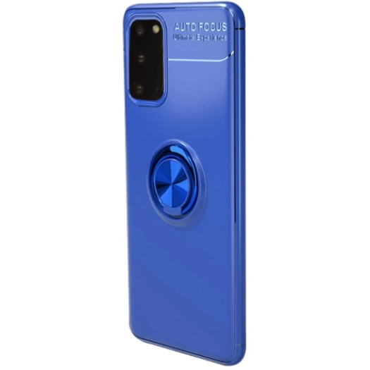Samsung Galaxy S20 Kılıf Renkli Silikon Yüzüklü Standlı Auto Focus Ravel Kapak - Mavi