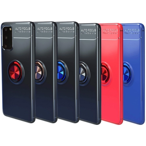 Samsung Galaxy S20 Kılıf Renkli Silikon Yüzüklü Standlı Auto Focus Ravel Kapak - Siyah