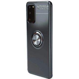 Samsung Galaxy S20 Kılıf Renkli Silikon Yüzüklü Standlı Auto Focus Ravel Kapak - Siyah