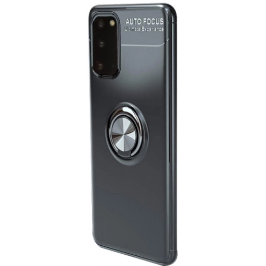 Samsung Galaxy S20 Kılıf Renkli Silikon Yüzüklü Standlı Auto Focus Ravel Kapak - Siyah