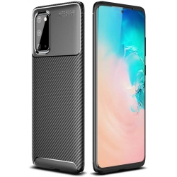 Samsung Galaxy S20 Kılıf Silikon Parmak İzi Bırakmayan Karbon Soft Negro Kapak - Siyah