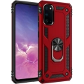 Samsung Galaxy S20 Kılıf Silikon Zırhlı Standlı Yüzüklü Mıknatıslı Tank Kapak - Kırmızı