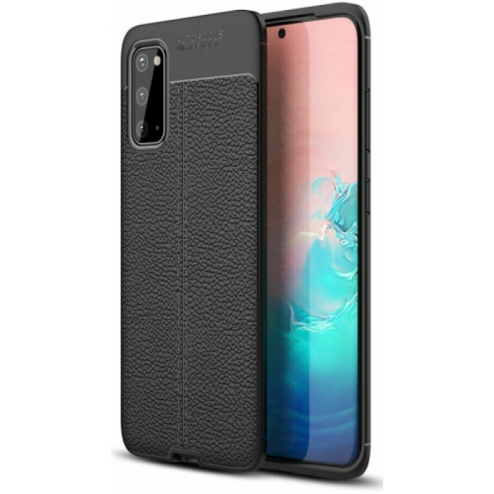 Samsung Galaxy S20 Kılıf Deri Görünümlü Lüks Parmak İzi Bırakmaz Niss Silikon Kapak - Siyah