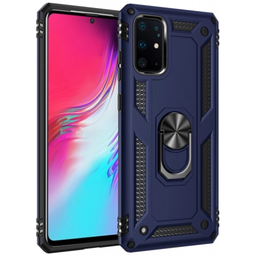 Samsung Galaxy S20 Plus Kılıf Silikon Zırhlı Standlı Yüzüklü Mıknatıslı Tank Kapak - Lacivert