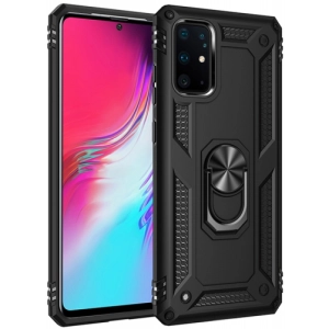 Samsung Galaxy S20 Plus Kılıf Silikon Zırhlı Standlı Yüzüklü Mıknatıslı Tank Kapak - Siyah