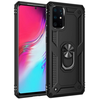 Samsung Galaxy S20 Plus Kılıf Silikon Zırhlı Standlı Yüzüklü Mıknatıslı Tank Kapak - Siyah