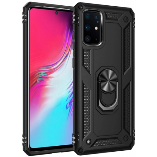 Samsung Galaxy S20 Plus Kılıf Silikon Zırhlı Standlı Yüzüklü Mıknatıslı Tank Kapak - Siyah