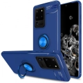Samsung Galaxy S20 Ultra Kılıf Renkli Silikon Yüzüklü Standlı Auto Focus Ravel Kapak - Mavi