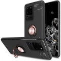 Samsung Galaxy S20 Ultra Kılıf Renkli Silikon Yüzüklü Standlı Auto Focus Ravel Kapak - Rose Gold