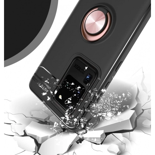 Samsung Galaxy S20 Ultra Kılıf Renkli Silikon Yüzüklü Standlı Auto Focus Ravel Kapak - Siyah