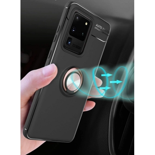 Samsung Galaxy S20 Ultra Kılıf Renkli Silikon Yüzüklü Standlı Auto Focus Ravel Kapak - Siyah