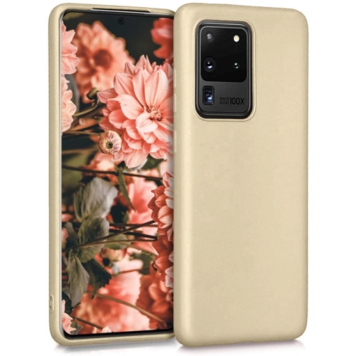 Samsung Galaxy S20 Ultra Kılıf İnce Soft Mat Renkli Esnek Silikon Kapak - Gold