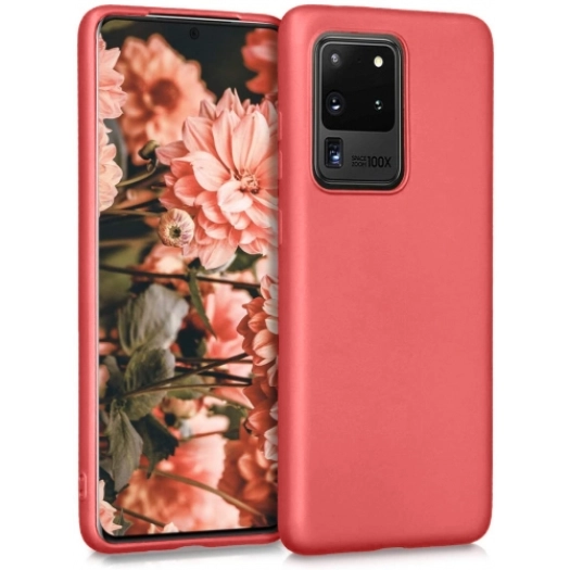 Samsung Galaxy S20 Ultra Kılıf İnce Soft Mat Renkli Esnek Silikon Kapak - Kırmızı