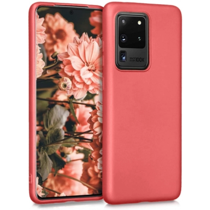 Samsung Galaxy S20 Ultra Kılıf İnce Soft Mat Renkli Esnek Silikon Kapak - Kırmızı