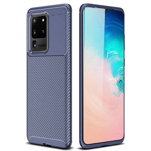 Samsung Galaxy S20 Ultra Kılıf Silikon Parmak İzi Bırakmayan Karbon Soft Negro Kapak - Lacivert